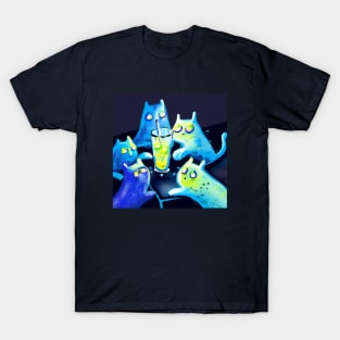 Several Blue Cats Inspect a Glass of Lemon Water T-Shirt